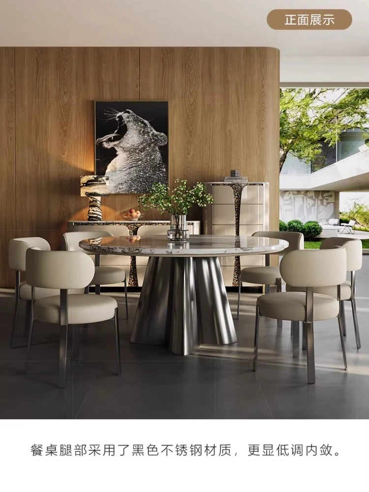 Light luxury negotiation table haute couture luxury house Italian stainless steel marble luxury stone round dining table