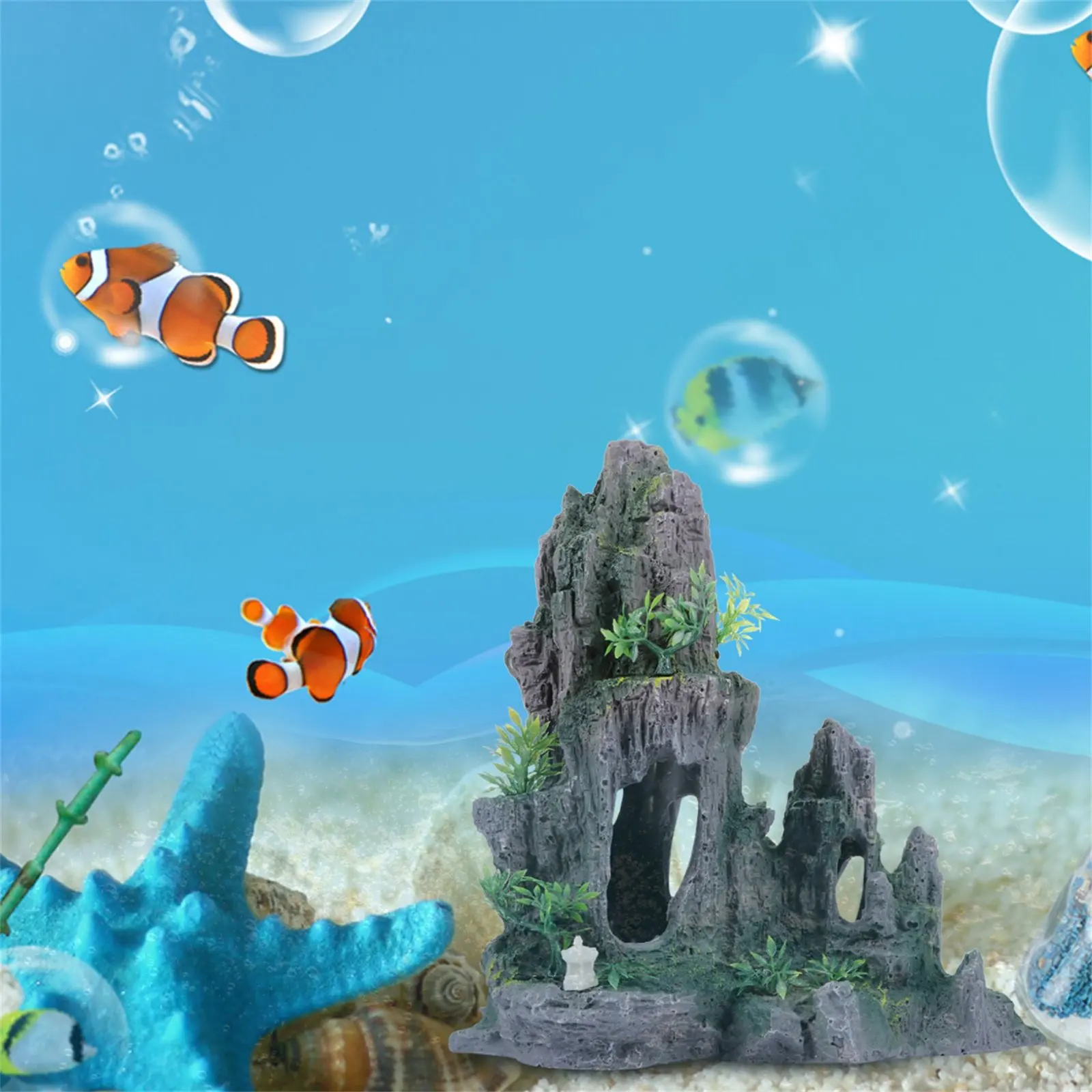 Aquarium Ornament Resin Rockery Decor for Fresh Salt Water Fish Tank Safe Non Toxic Creative Chinese Style