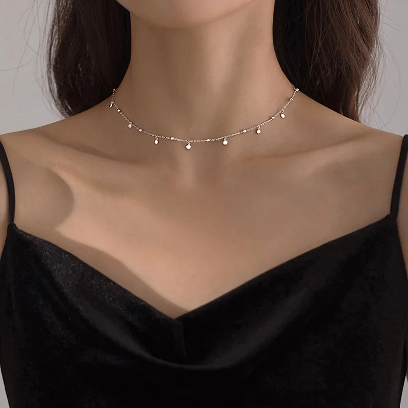 Silver Color Round Beads Tassel Necklace for Women Exquisite Clavicle Chain Girls Jewelry Choker Gifts
