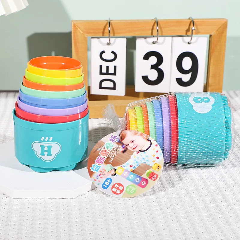 Frühe Kindheit Bildung Stapeln Tasse Regenbogen Turm Puzzle Stapeln Spiel Brief Kragen Übung Gehirn Entwicklung Spiel