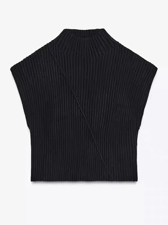 Nouveau automne femmes décontracté Faionable tout-Match col montant Ultra-cour Sve côtelé gilet tricoté pull doux coupe ample