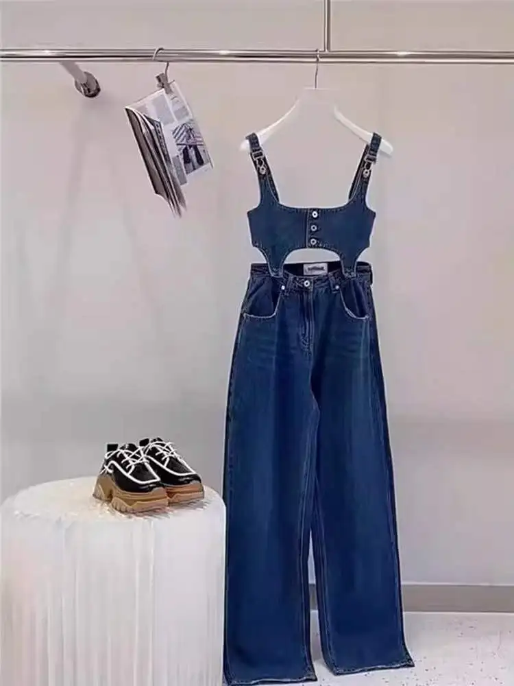 

Синие джинсовые комбинезоны, весна-лето, новый женский дизайн, маленькие брюки Ence Hong Kong Sle в стиле ретро, двусторонние брюки на бретелях