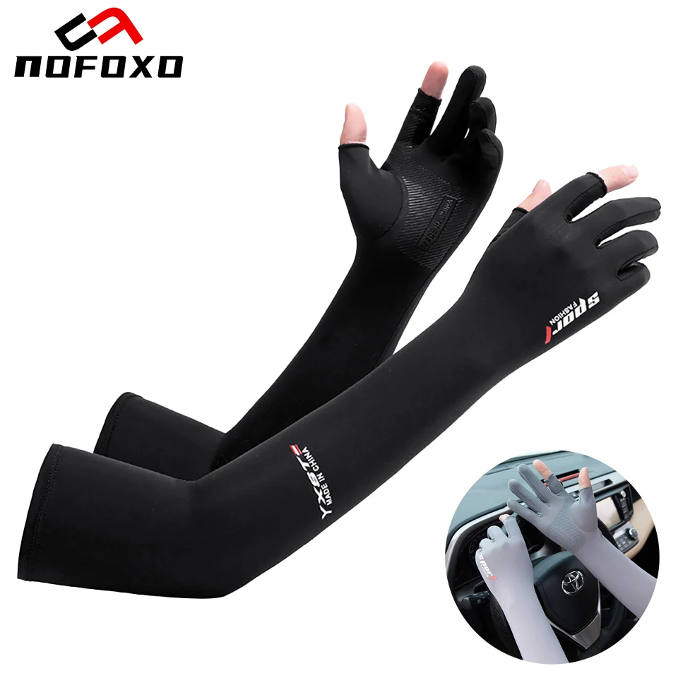 

NOFOXO Летние солнцезащитные нарукавники из ледяного шелка, дышащие, с открытыми двумя пальцами, длинные рукава для вождения и велоспорта, для мужчин и женщин