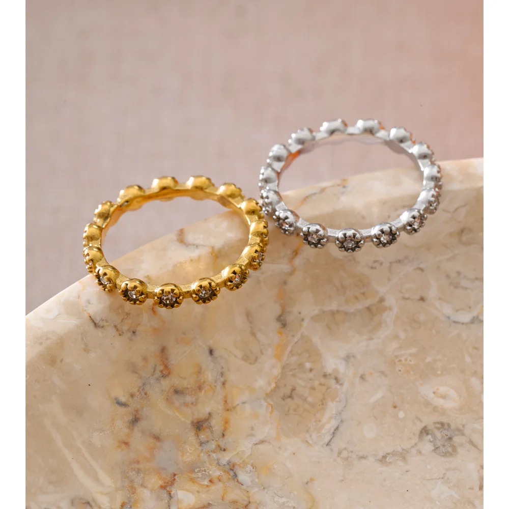 Yhpup Size 6789 Stainless Steel Zirconia Flower Fashion Ring 2026 New Arrival Casting Finger Jewelry Golden PVD Plated Wholesale