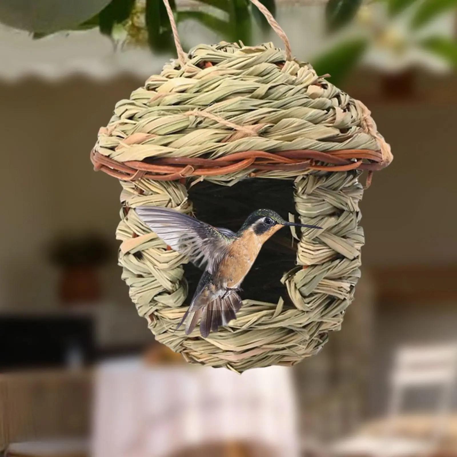 Grass Bird Hut Decorative Hanging Bird House for Sparrows Chickadee