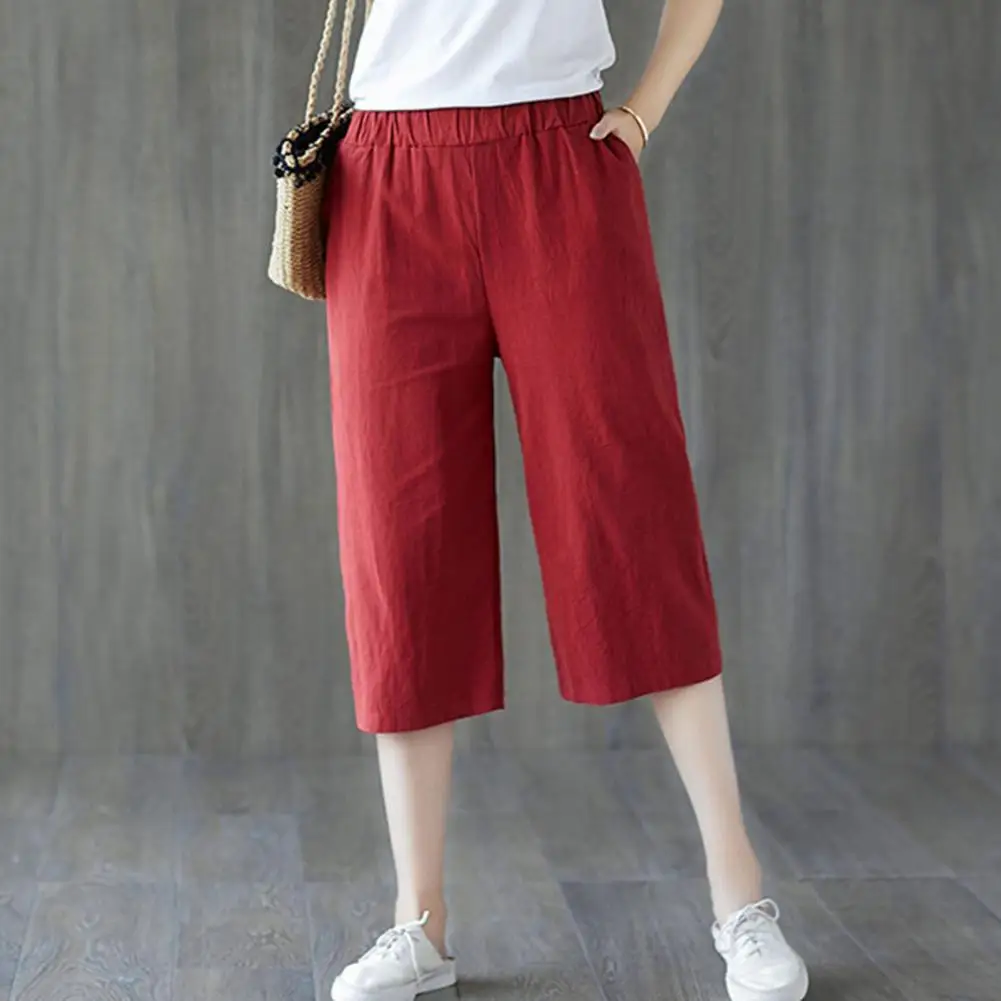 

Women Pants Summer Women's Cropped Elastic Waist Casual Women's Pants Pantalones De Mujer