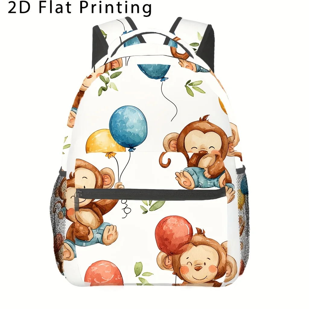 

Modern Flat Print with A Monkey Design A Fashionable Backpack for Teenager An Adorable Book Bag Suitable for Amusement Parks