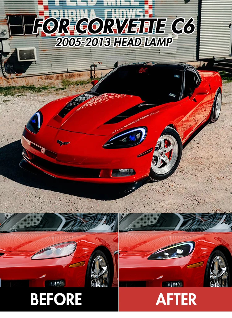 Fari RGB per Chevrolet Corvette C6 2005-2013, Gruppo Fari LED EU, Lente Trasparente IP67, Sostituzione Senza Interruzioni con DRL