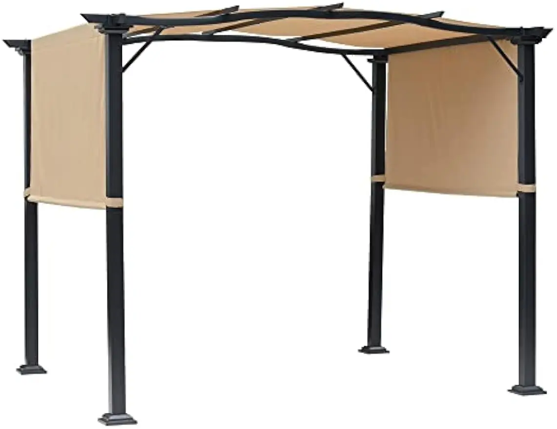 

8' x 10' Retractable Pergola Canopy Steel Frame Polyester Fabric Gazebo with Retractable Canopy Shade Awning Brown