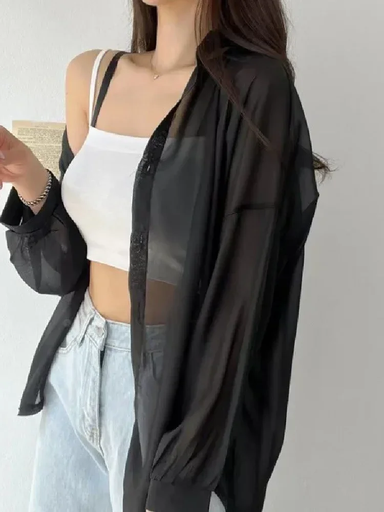 8-kleuren shirts dames pure dunne chique zomer eenvoudig effen zonbestendig temper mode baggy all-match basic Koreaanse stijl kleding