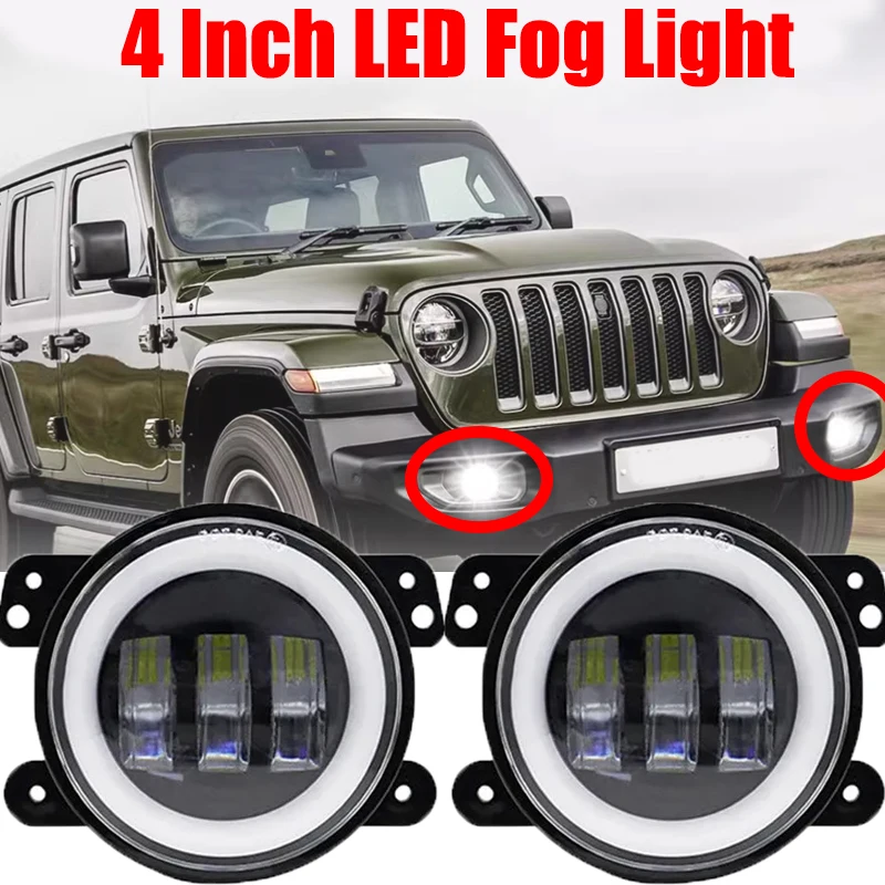 4 inch Car LED Headlight 30W LED Fog Light With White Halo Ring DRL Angel Eyes Light For Jeep Wrangler JK Dodge Off-Road