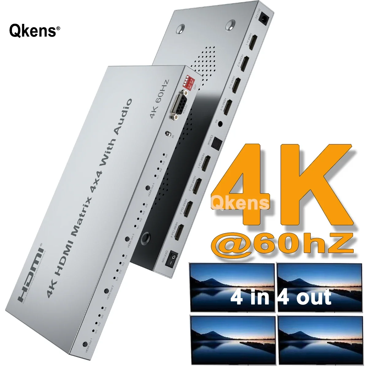 

4K@60Hz 3D HDR 4x4 HDMI Matrix with Audio Extractor RS232 HDMI 2.0 Switch Splitter 4 In 4 Out HDCP 2.2 Video Converter PC To TV