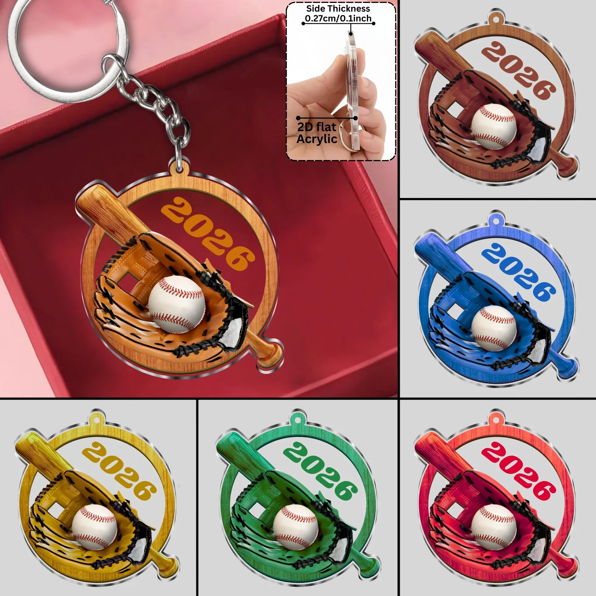 2D Baseball 2026 Keychain Colorful Acrylic Sporty Pendants Perfect for Bags Backpacks Holiday Ornaments Party Gifts for Friends