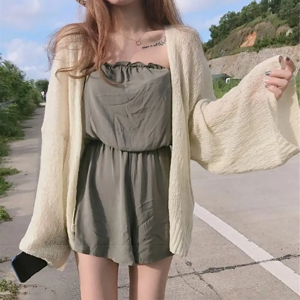 New Loose Knitted Cardigan Hollow Summer Long-sleeved Knitwear Thin Cardigan