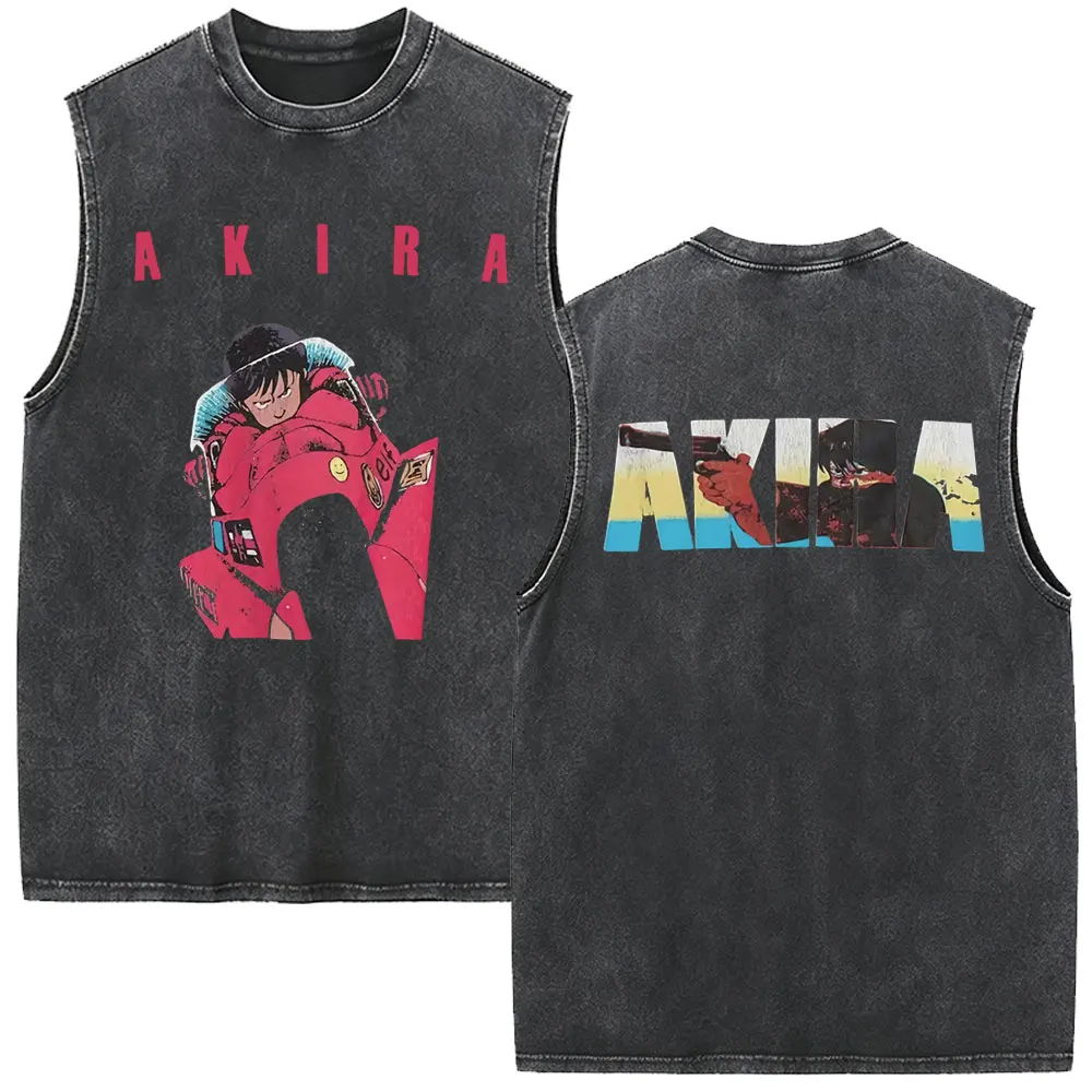 Anime Akira Vintage Washed Tank Tops Science Fiction Cartoon Movie Tetsuo Shima Shotaro Kaneda Sleeveless Vest T-shirt Men Tees