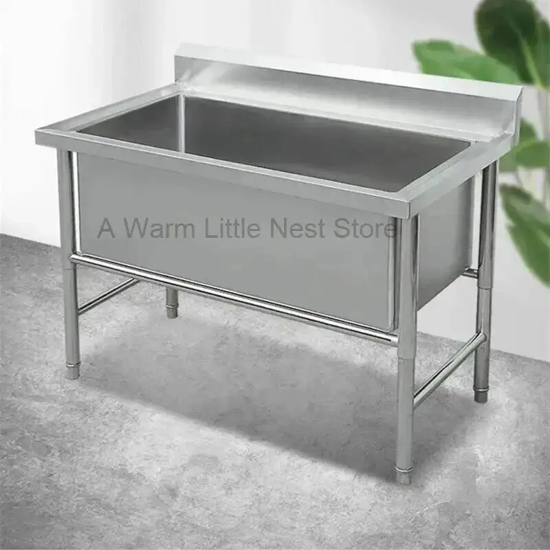 Sink Thicken Restaurant Deepen for Large Floor Commercial Stainless Steel Kitchen Sinks Single Washing Sink Kitchen Accessories