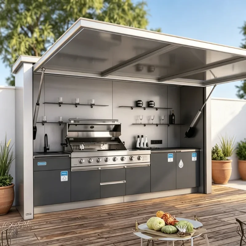 Custom Outdoor Cooking Station Durable Stainless Steel BBQ Grill and Pizza Oven with Weather Resistant Pergola for Garden Party