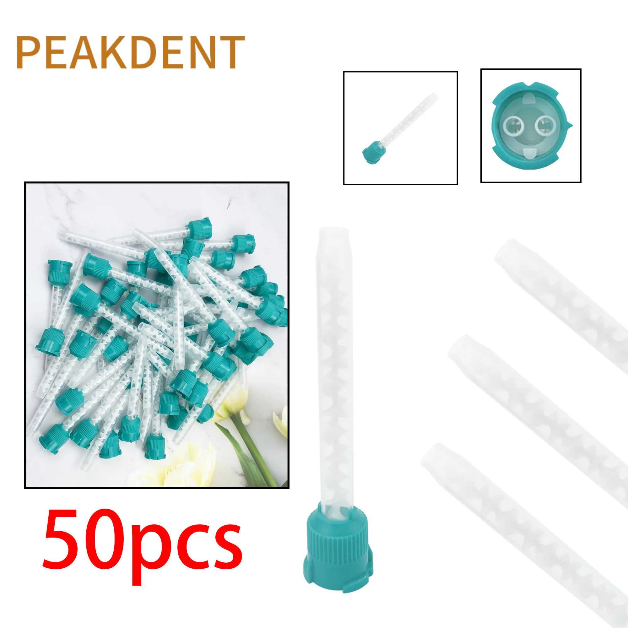 50pcs Silicone Rubber Mixing Head 1:1 Dental Impression Gun Conveying Mixing Tips Nozzles  Conveying Mixing Head Disposable