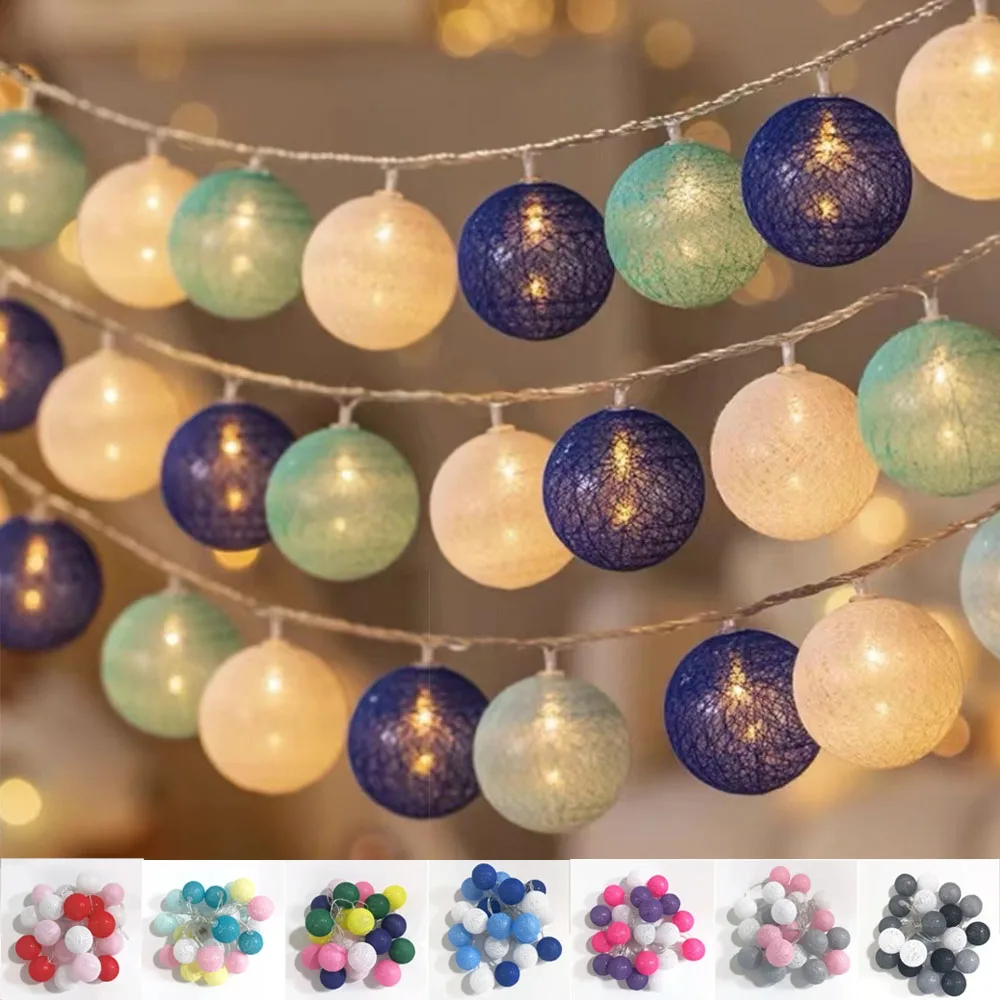 

10/20/40 LED Cotton Battery Balls String Christmas Fairy Lights Novelty Lamp Chain Home Outdoor Garland Wedding Party Decoration