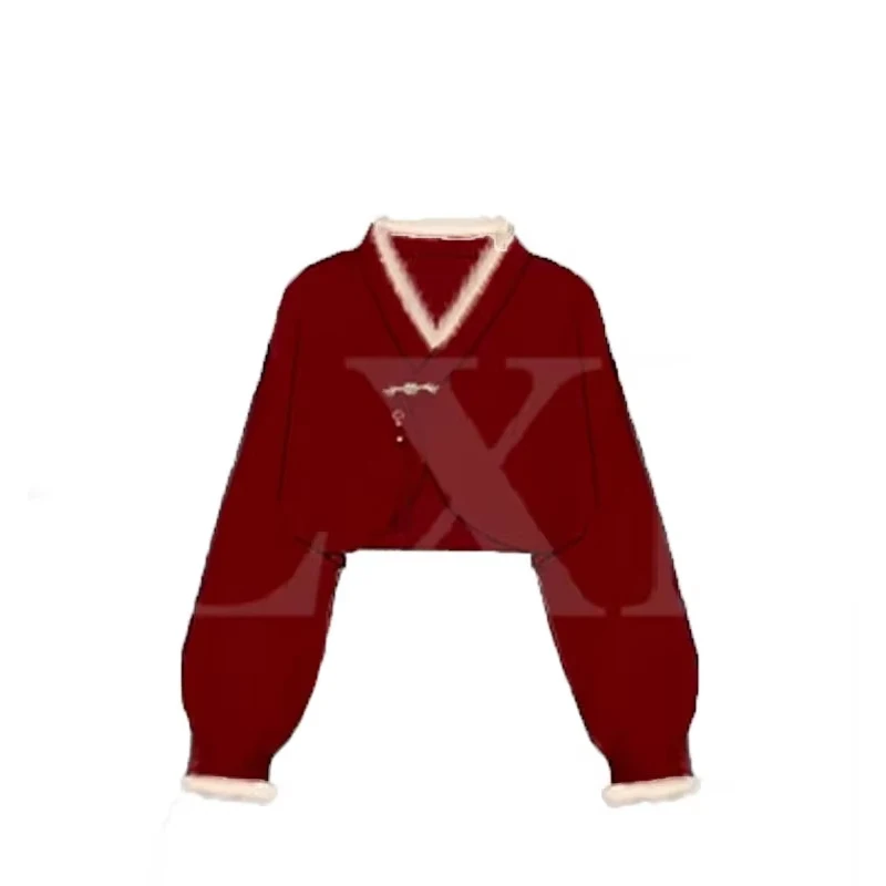 ALXNAN femmes rouge tricoté Cardigan court nouveau Style chinois Unique boucle conception chandails 2025 automne à manches longues hauts L52208SY