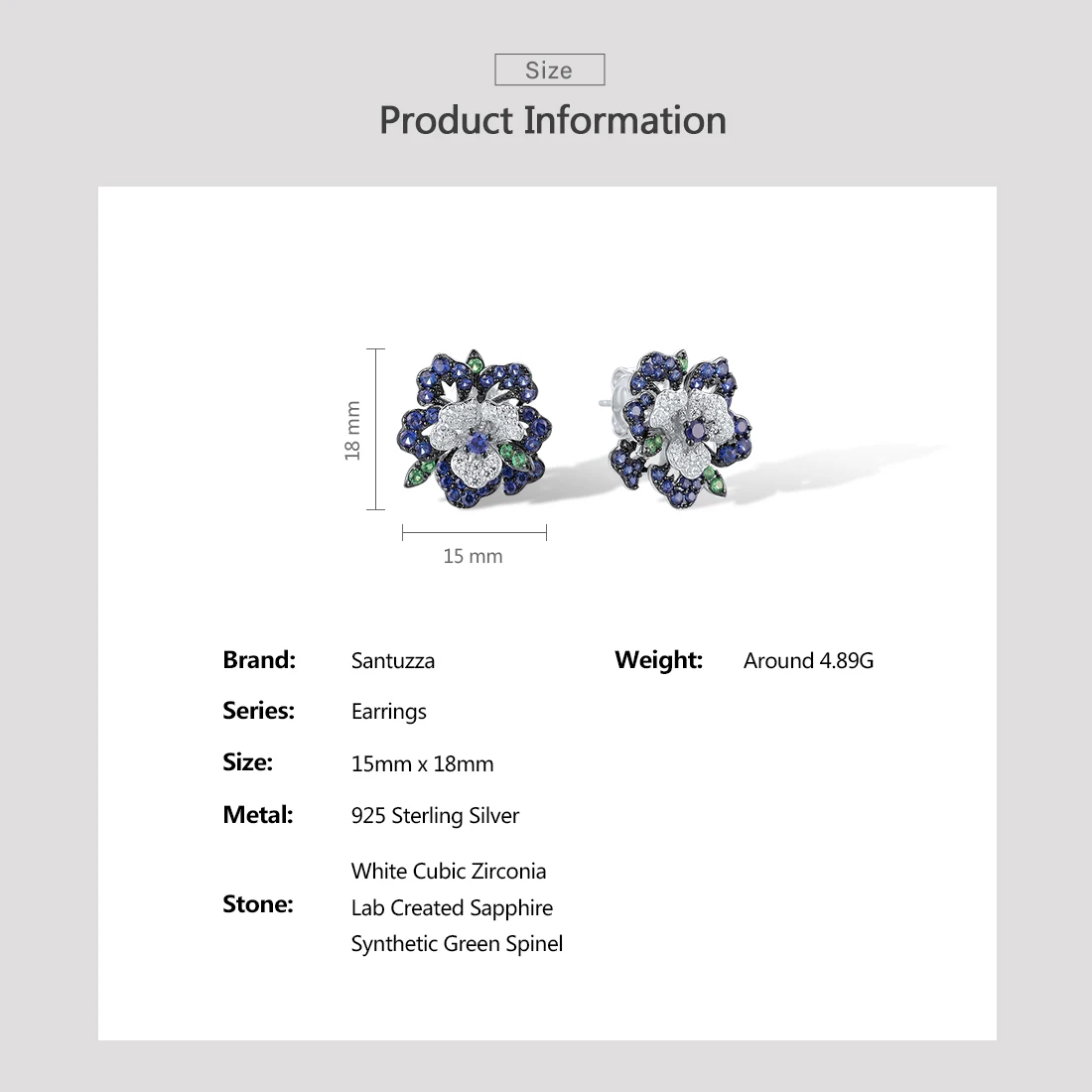 SANTUZZA Real 925 Sterling Silver Clip-On Earrings For Women Sparkling Colorful Gems Flower Gorgeous Wedding Fine Jewlery Gifts