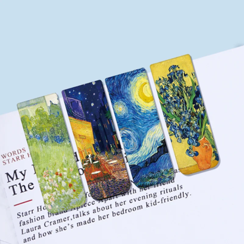 4pcs Magnetic Bookmarks Set Monet Van Gogh Art Folder For Pages Books Marker Readers Student Stationery School Office Supplies