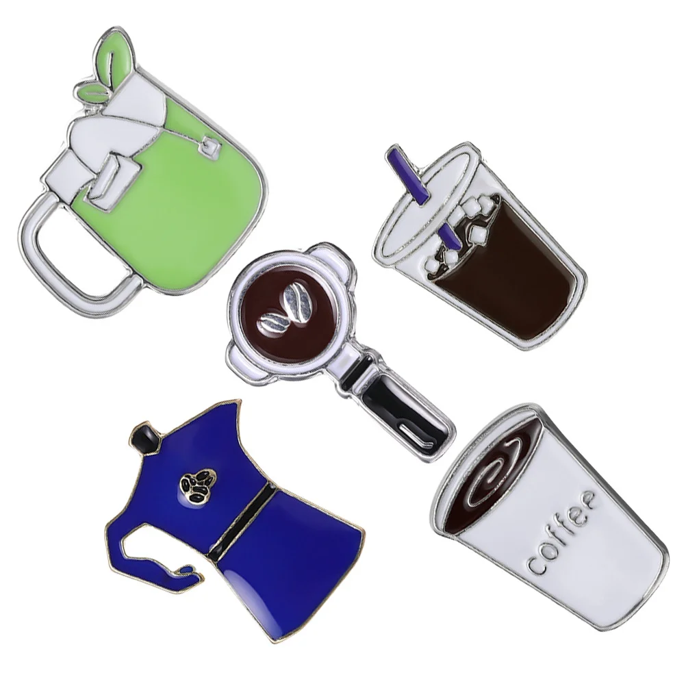 5 szt. Kreatywnych przypinek do kawy, broszki ze stopu, ozdobne przypinki do ubrań, plecaków, czapek, stylowe, unikalne akcesoria