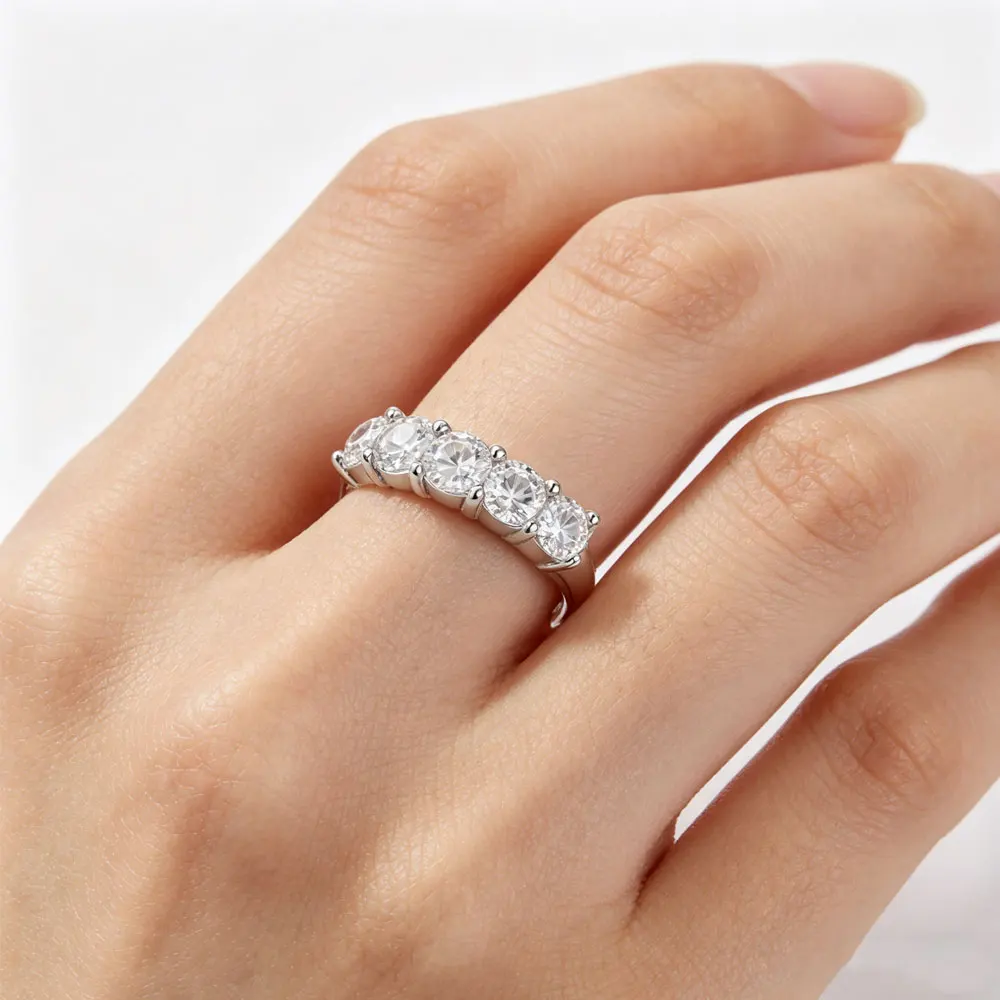 

Серебряное кольцо 925 пробы для женщин с 5 камнями, полукольцо с круглыми муассанитами, обручальное/помолвочное кольцо, подарок на праздник, подарок на вечеринку