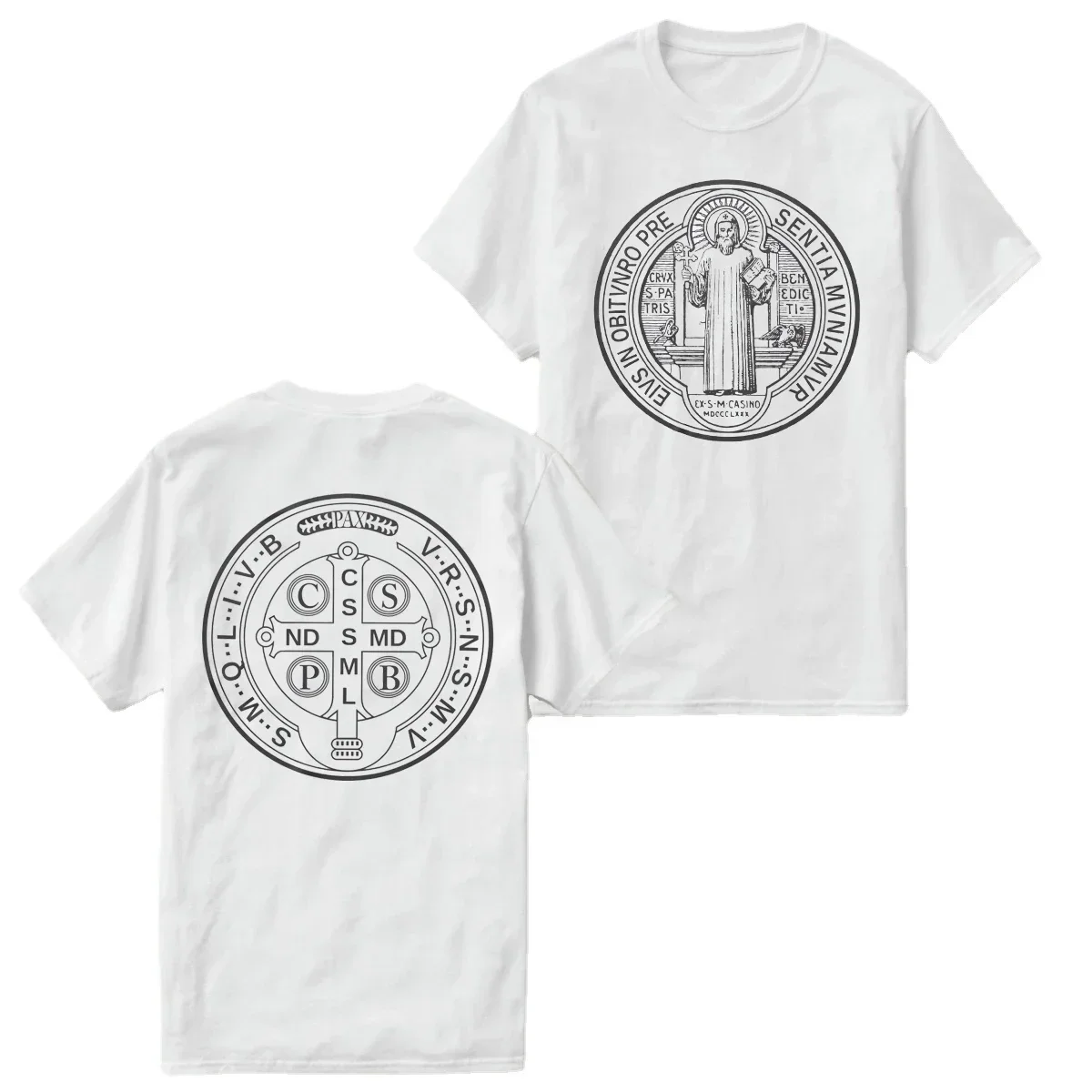 St. Benedict Medal Catholic T-Shirt 100% Cotton O-Neck Short Sleeve Summer Casual Mens T-shirt Regilion Streetwear