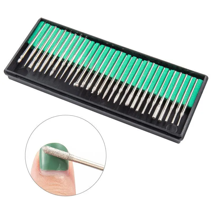 30Pcs Diamond Burs Set 2.35/3mm Shank Rotary Tool Accessories For Electric Grinder Abrasive Drill Bits With Storage Box