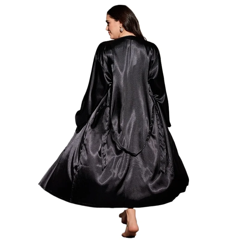 

Fashion Casual Loungewear European and American Spring Summer Printed Bathrobe Women's Sexy Fashion Simulation Silk Nightgown