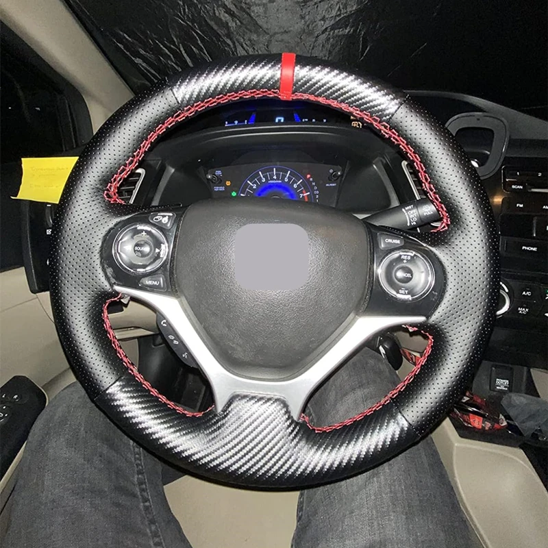 Carbon Fiber Steering Wheel Cover for Honda Civic 9 Generation 2012 2013 2014 2015 2016 2017 Black Leather Interior Accessories