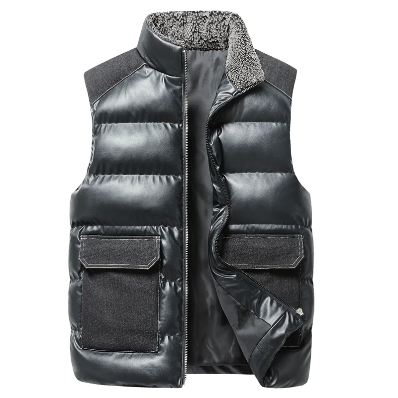 

Mens Work Vest Winter Thermal Thickened Workwear Sleeveless Jacket for Men Stand Collar Cargo Vest with Multiple Pockets Warm