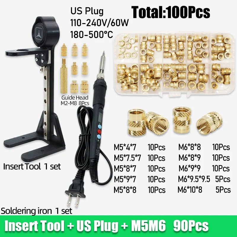 Messing-Einsatzmutter mit Gewinde, 3D-Druckwerkzeug, M2, M3, M4, M5, Heat-Set, Einfügung, Lötkolben-Set, Hot-Melt-Rändelmutter für Kunststoff-PC
