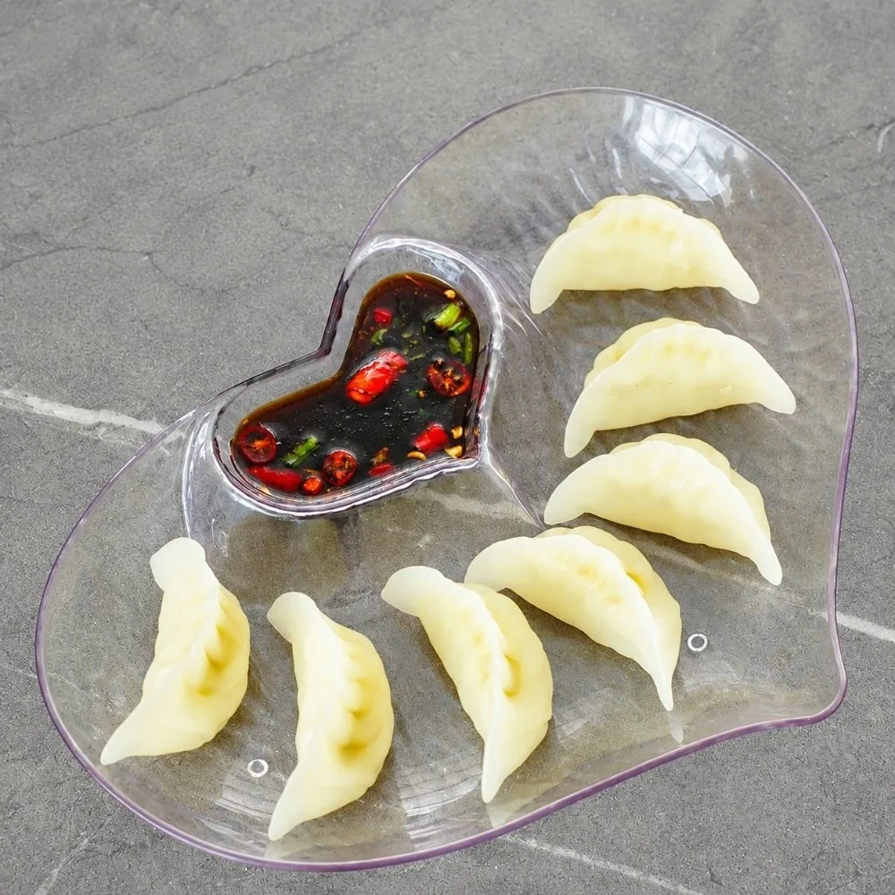 Household Heart-shaped Dumpling Plate PET Multifunctional Snack Plate Wave Texture Transparent Dipping Dish Salad Plate