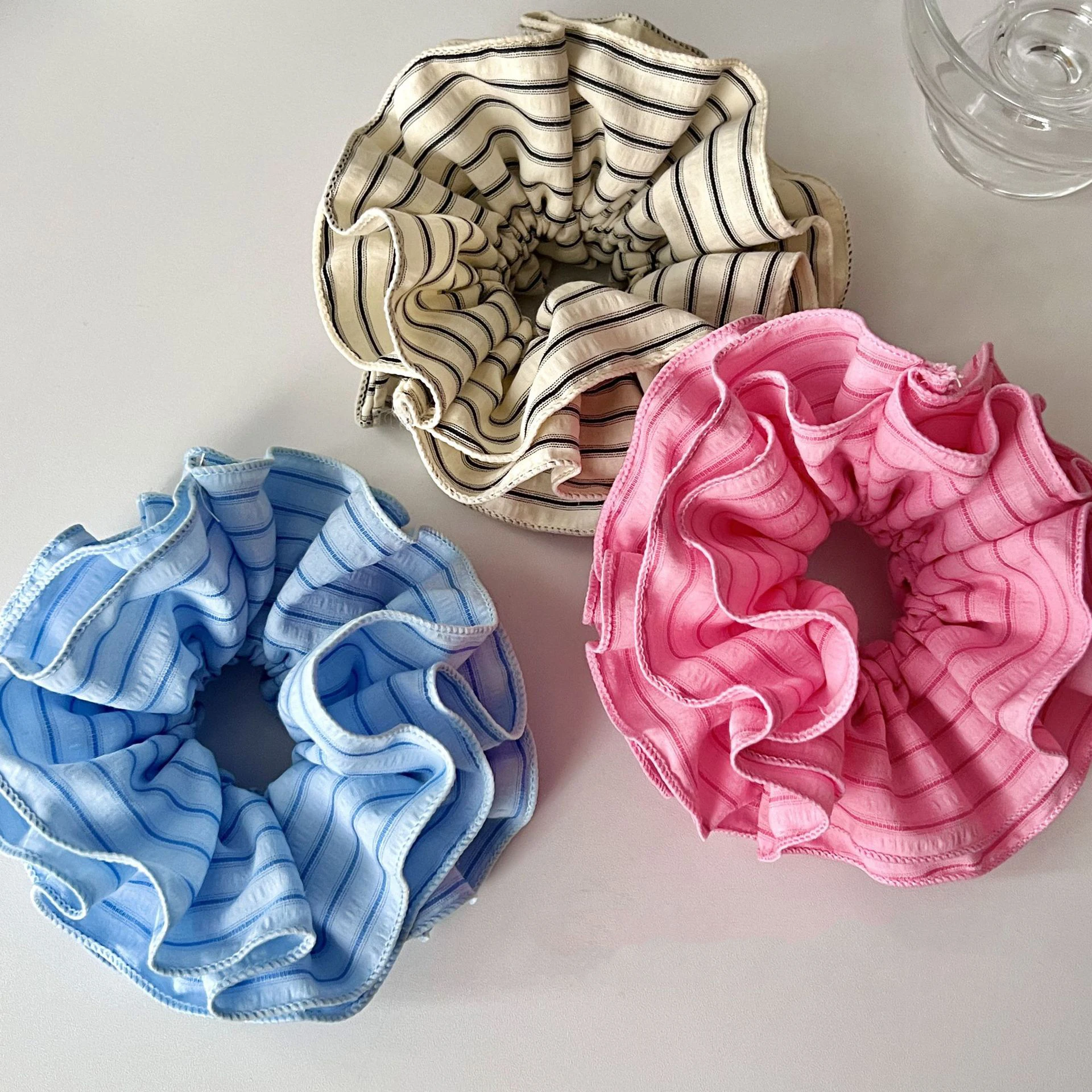 

Женская большая флисовая резинка для волос в полоску, повязка на голову, резинка для хвоста, аксессуар для волос, эластичная резинка, женский аксессуар для волос