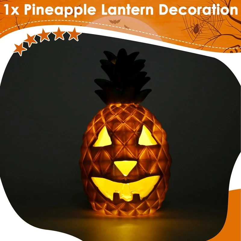 Lentera nanas-lampu kuning Dekorasi lentera nanas Halloween lentera nanas Resin dengan lampu bagian dalam