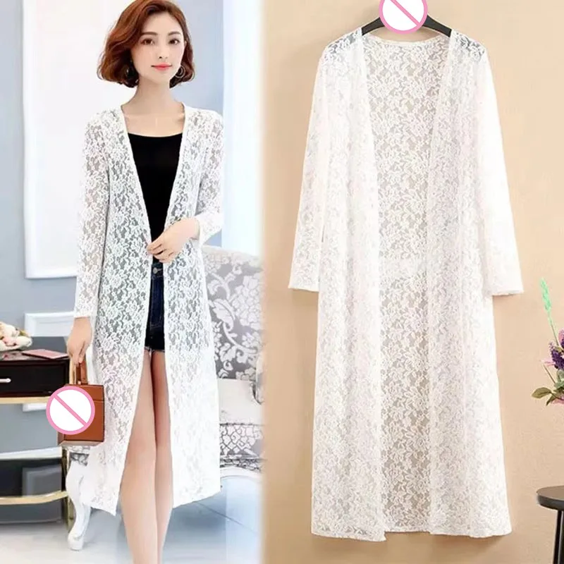 new Summer women\'s Cardigan long sleeved lace sun protection suit mid length shawl air-conditioned jacket thin outerwear shirts