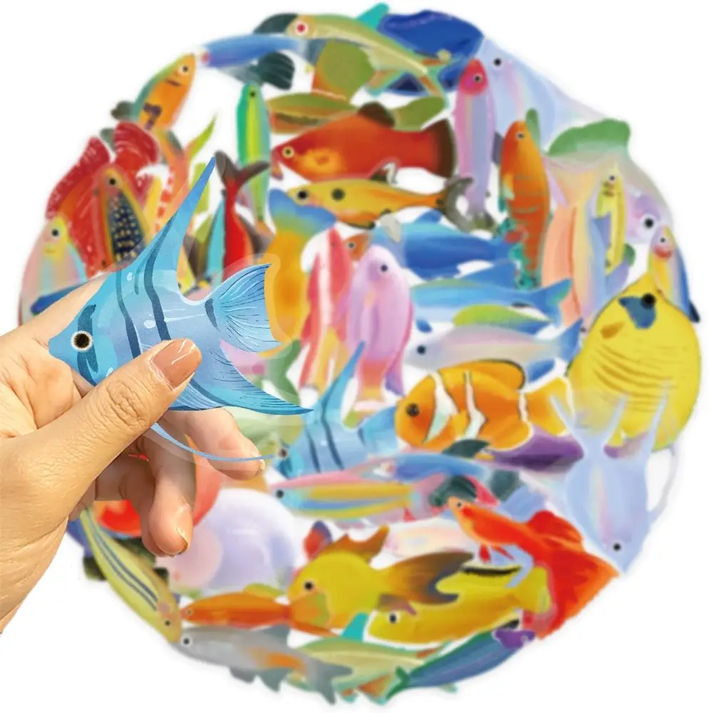 50PCS New Waterproof Fish Transparent Stickers Art DIY Laptop Decal Cartoon Living Room Scrapbook Skateboard Luggage