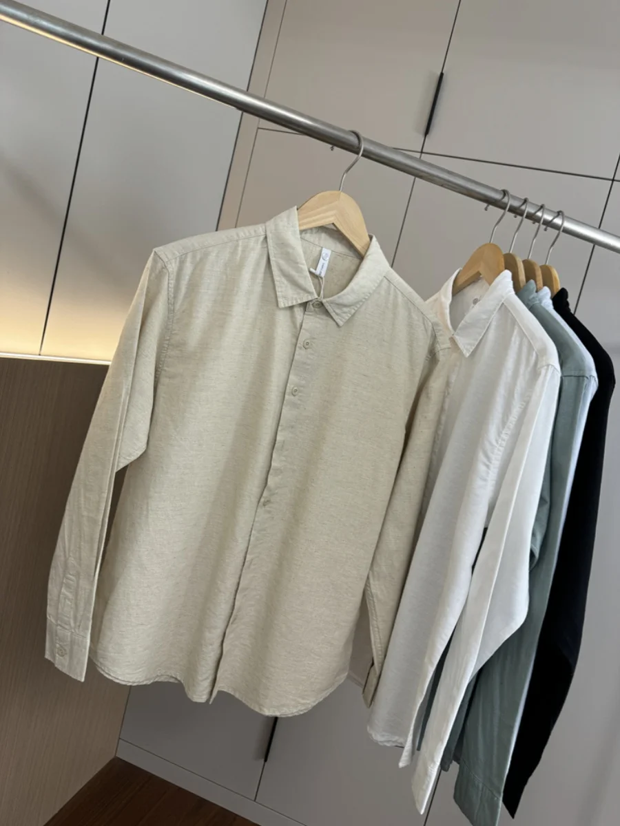 

High-End Cotton Linen Men's Shirt Casual Long Sleeve Breathable Comfortable Autumn Simple Match All round Collar Flip Shirt