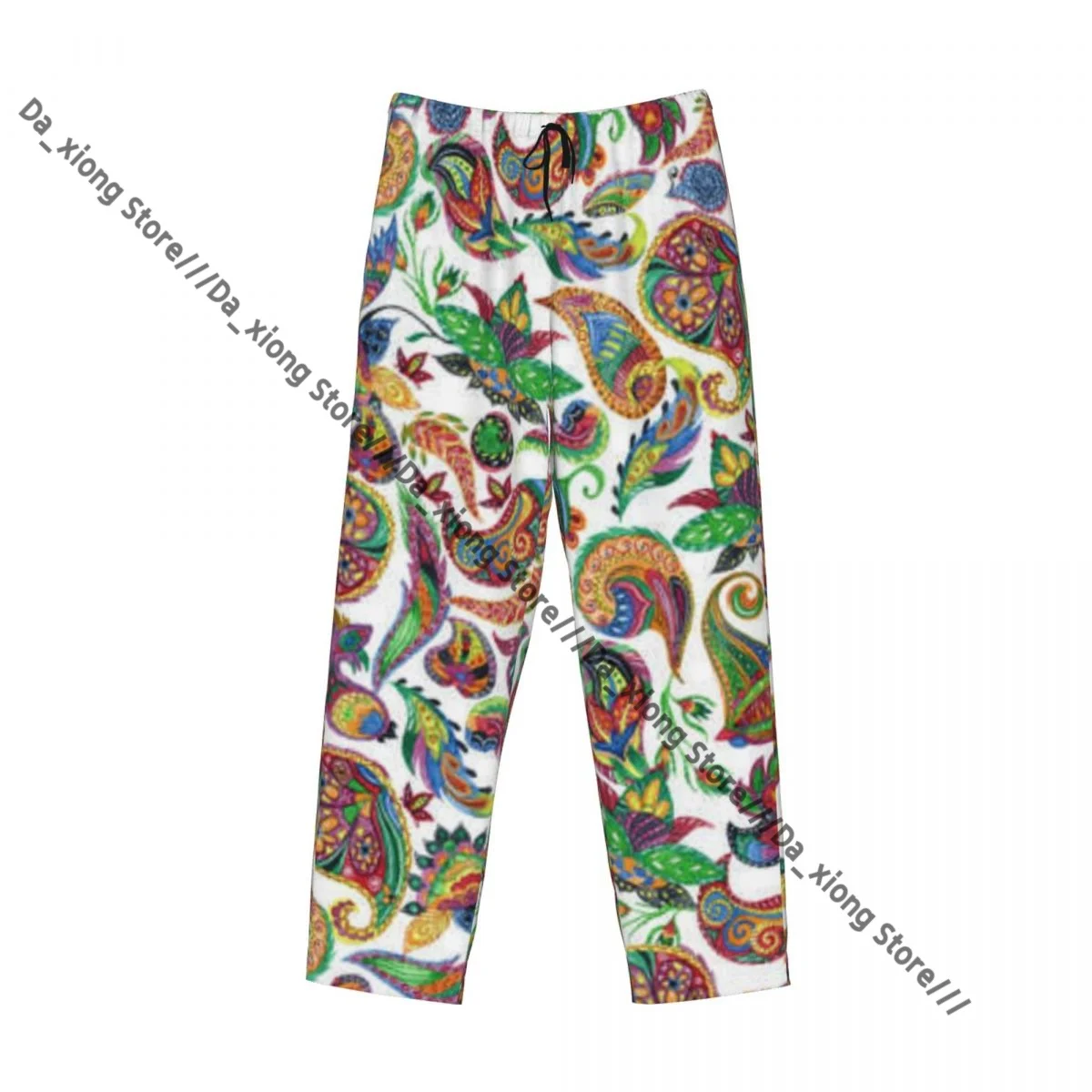 メンズパジャマ ルーズスリープパンツ パジャマ 水彩ペイズリー オリエンタルプリント ロングラウンジボトムス カジュアルホームウェア