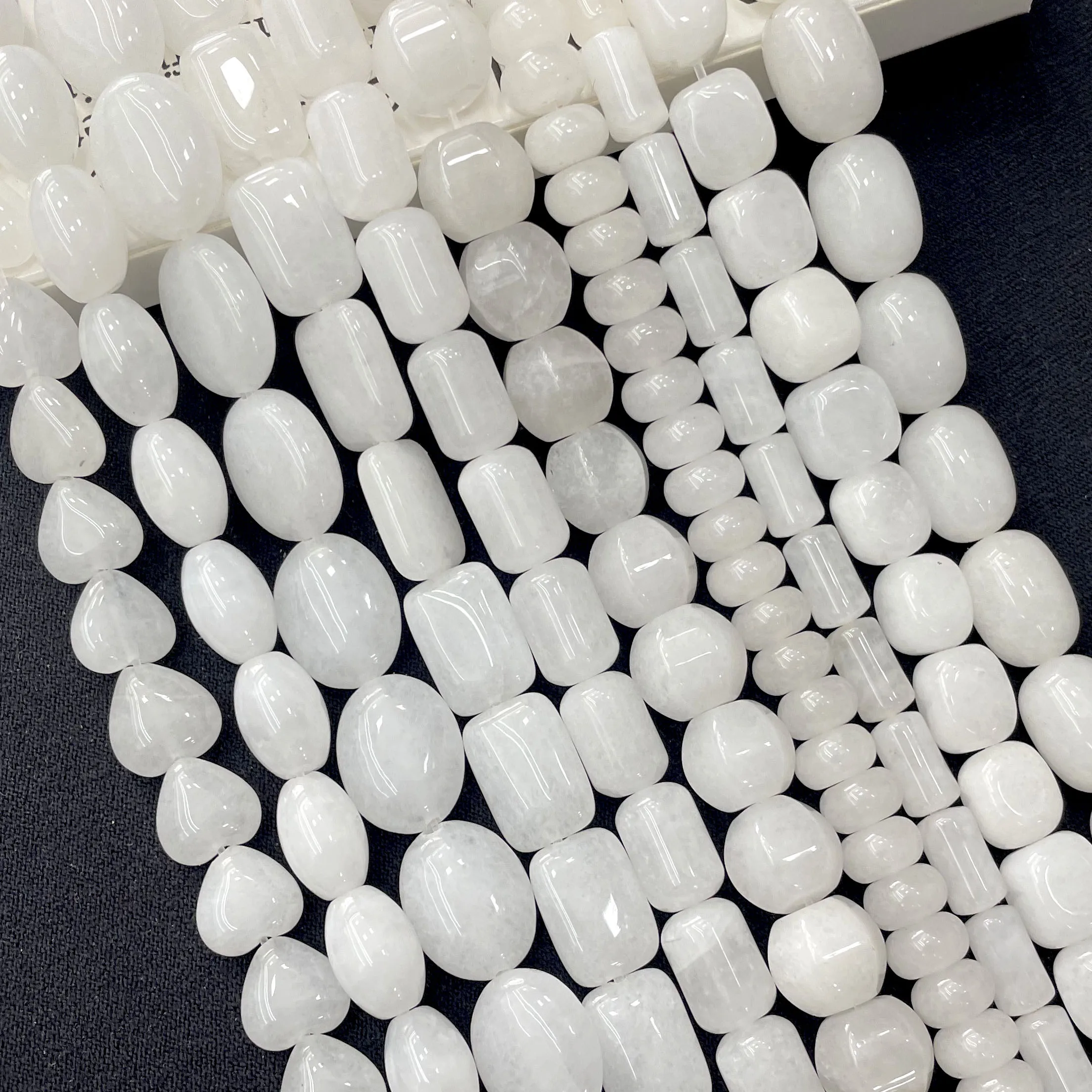 Natural Stone White Jades Chalcedony Round Tube Faceted Rondelle Spacer Beads For Jewelry Making Supplies DIY Bracelets Necklace