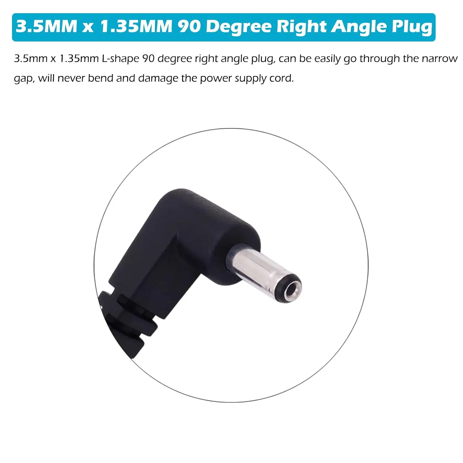 2-Pack 3.5mm x 1.35mm 90 Degree Right Angle DC Barrel Male Plug Jack Connector to Bare Wire Power Supply Adapter Repair Cord for