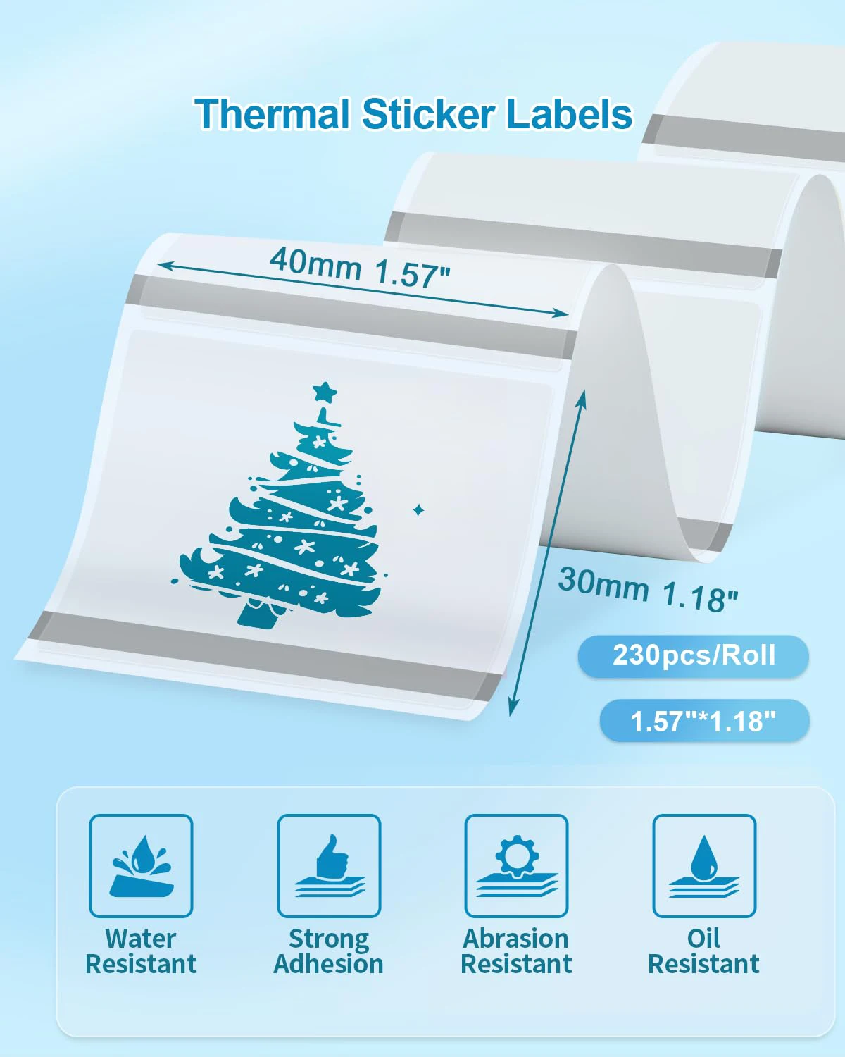 1 لفة (230 ورقة) 40 × 30 مم ورق ملصقات ثلاثي الألوان مناسب للرمز الباركود والعنوان والبريد والاستخدام التجاري والمنزلي وما إلى ذلك