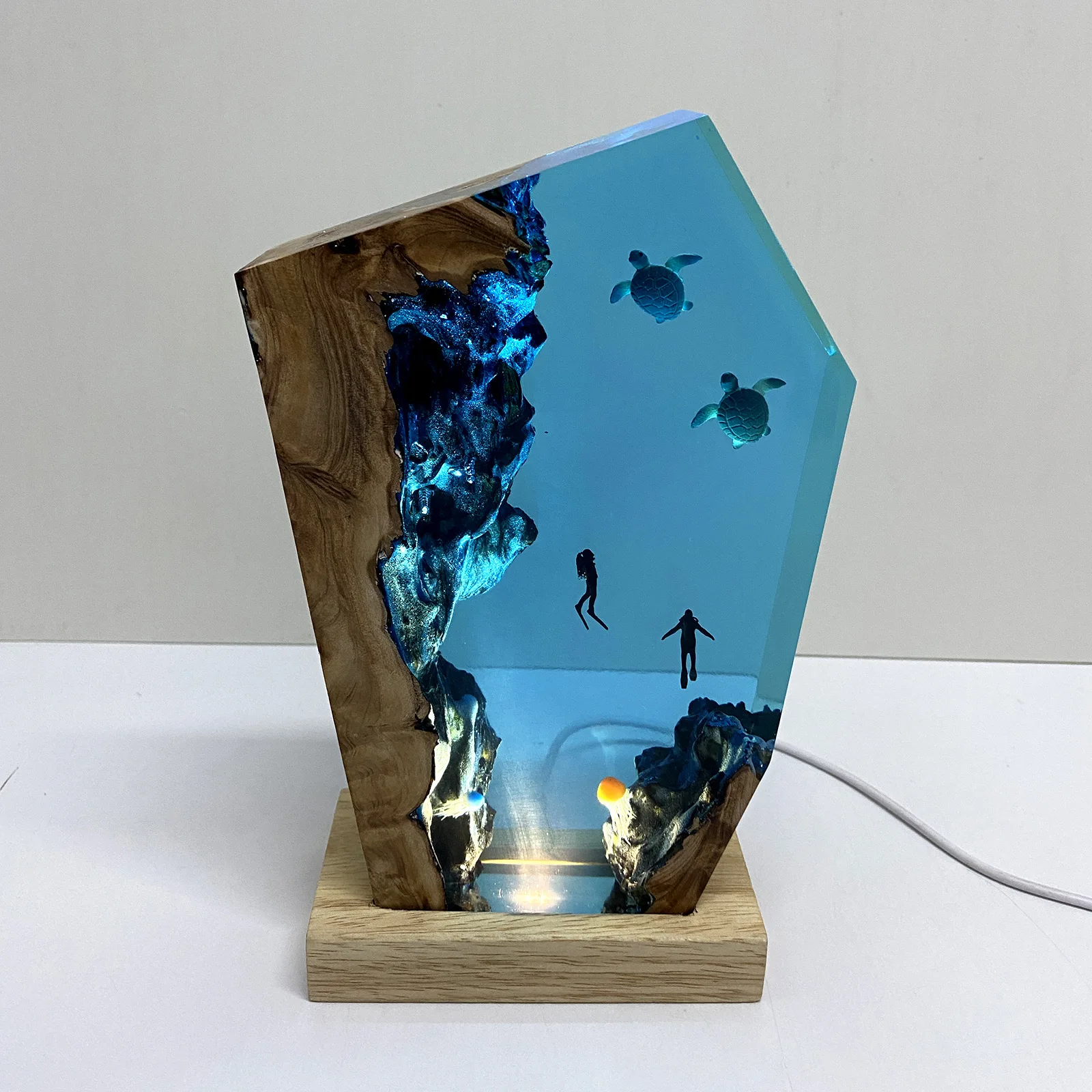 Double Sea Turtle Resin Night Light, Jellyfish Ocean Theme Decor, Christmas Birthday Gift