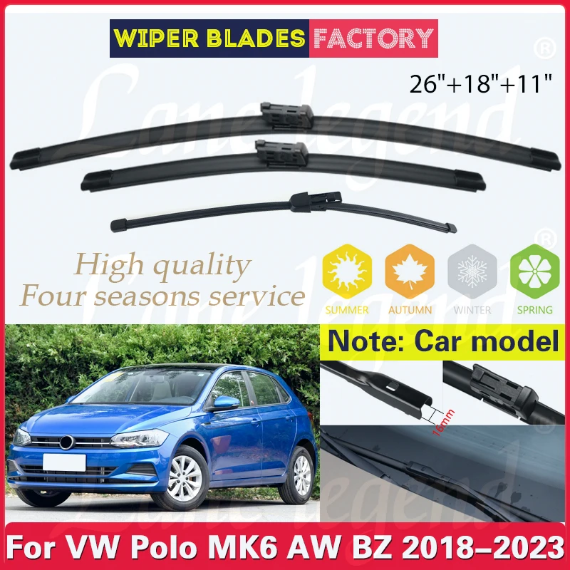 

Wiper Front Rear Wiper Blades Set For Volkswagen VW Polo MK6 AW BZ 2018 - 2023 Hatchback Windshield Windscreen Window 26"18"11"