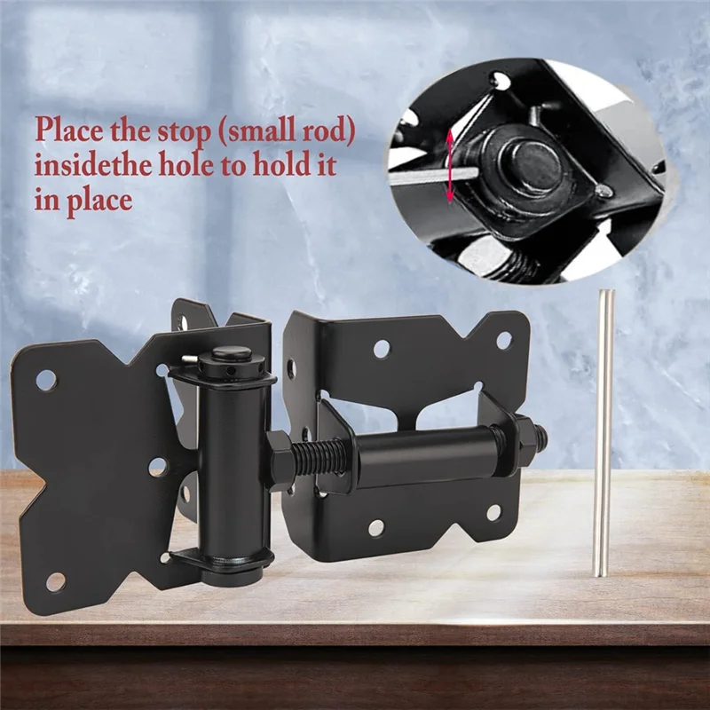 2-pack zelfsluitende poortgrendelscharnieren set zware hardware scharnieren voor vinyl en houten hek met installatieschroeven-[A002]