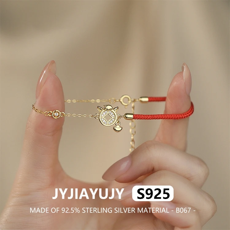 

JYJIAYUJY 100% цельный браслет из стерлингового серебра S925 с монетой в китайском стиле, красная веревка, модные ювелирные изделия, подарок для женщин, повседневное использование B067