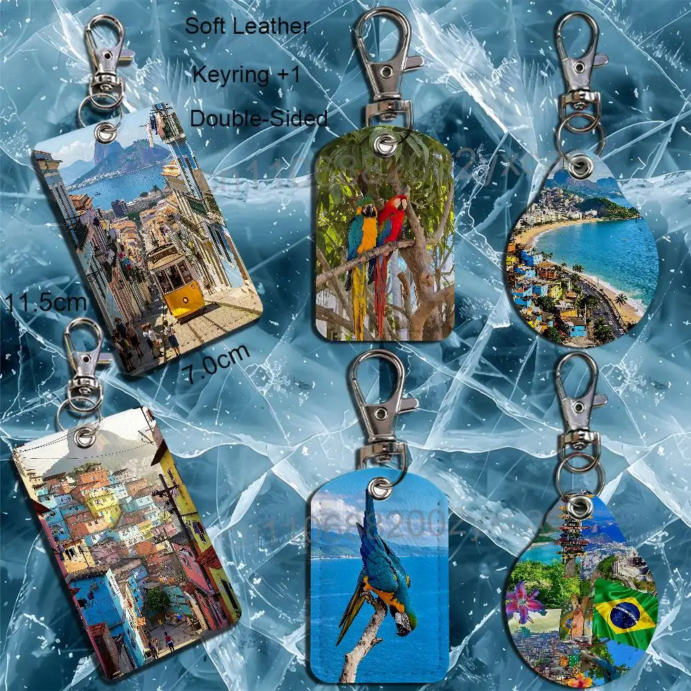 

Beautiful Brasil Scenery Parrot Keychain Holder Suitable For Subway Bank Card Bus Card Case Badge Holder Wallet Card Textured