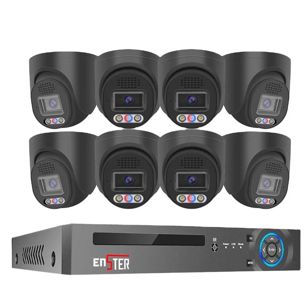 ENSTER 4K 8 Channel 8MP Red and Blue Light Alarm Outdoor Home PoE NVR Kit Cctv Ip Cameras Surveillance Security Camera System